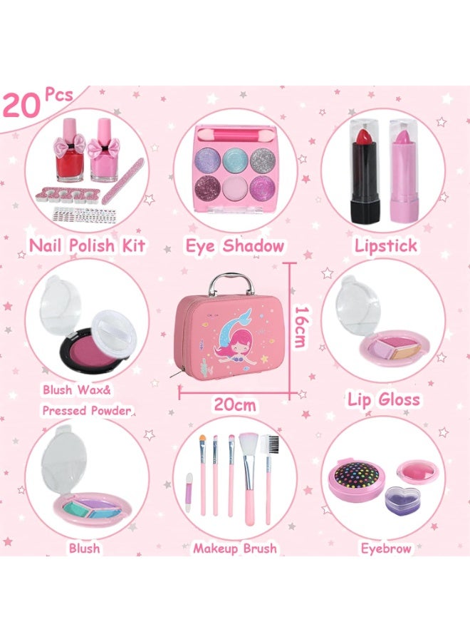 TAPIT Kids Makeup Kit for Girl Real Washable Kit for Little Girls Unicorn Mermaid Girls Makeup Set with Cute Princess Cosmetic Purse Pretend Play Toy Toys for Little Girl (Mermaid Box) - Image 2